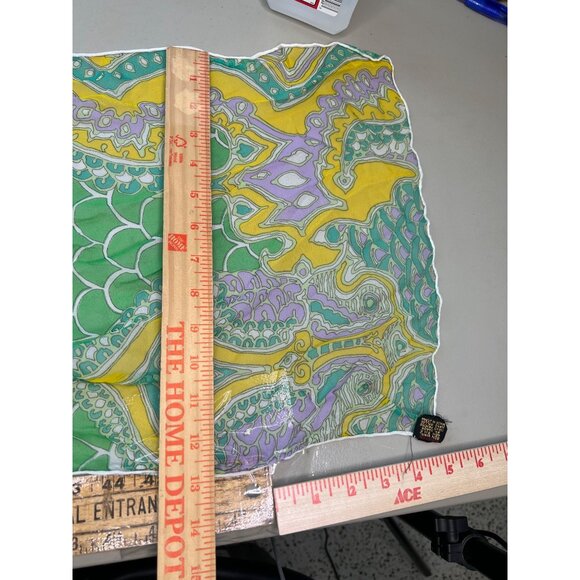 Vintage Chiffon Rectangle Scarf Green Mermaid Scales Silk Blend Neck Wrap - Picture 4 of 4